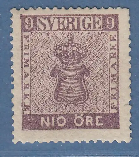Schweden 1858 Freimarke Wappen 9 Öre violett Mi.-Nr. 8b ungebraucht *