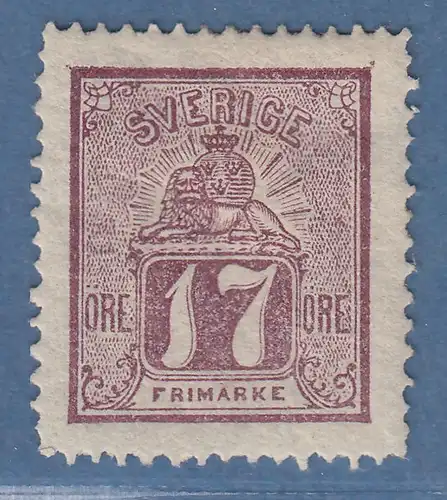 Schweden 1866 Freimarke Löwe 17 Öre rotlila Mi.-Nr. 15a ungebraucht *