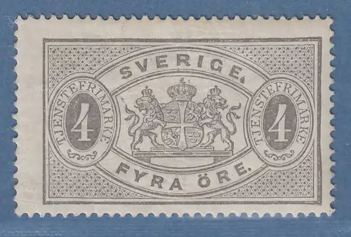 Schweden 1874 Dienstmarke 4 Öre grau gez.14 Mi.-Nr. 2A ungebraucht *