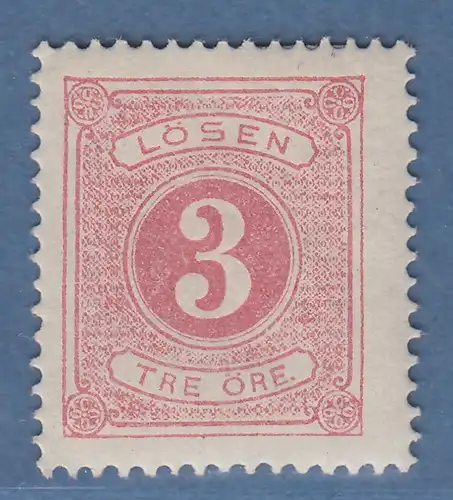 Schweden 1874 Portomarke 3 Öre rosa gez.14 Mi.-Nr. 2A ungebraucht *