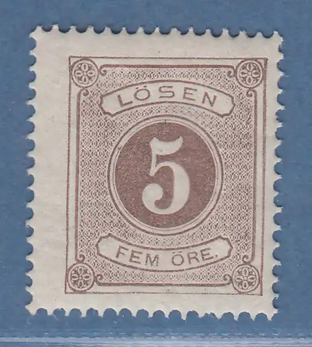 Schweden 1874 Portomarke 5 Öre braun gez.14 Mi.-Nr. 3A ungebraucht *