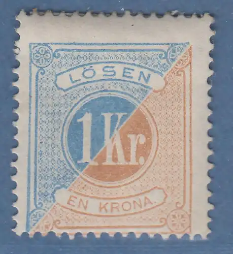Schweden 1874 Portomarke 1 Krone blau/braun gez.14 Mi.-Nr. 10A ungebraucht *