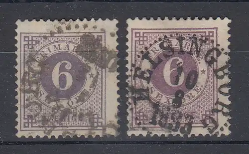Schweden 1888 Freimarke 6 Öre in blau- und rotviolett, Mi.-Nr. 33 a und b  gest.