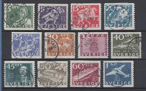 Schweden 1936  300 Jahre Schwedische Post  Mi.-Nr. 227-238 A kpl. gestempelt