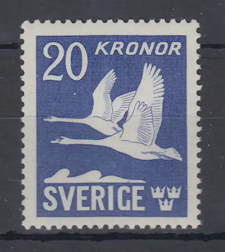 Schweden 1942 Freimarke Schwäne 20 Kronen viers. gez. Mi.-Nr 290 B ungebr. *