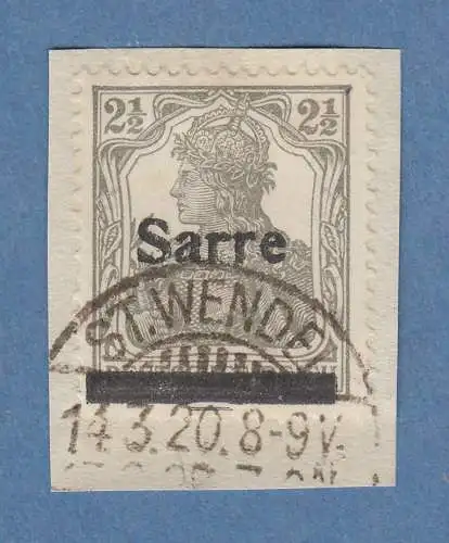 Saargebiet Germania 2 1/2 Pfg Aufdrucktype II  Mi.-Nr. 2a II , Befund Braun BPP