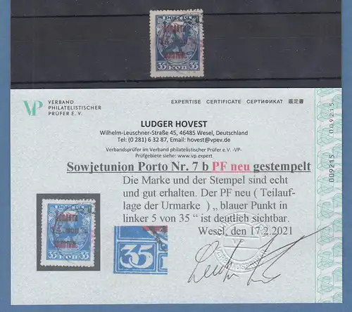 Sowjetunion Portomarke 35K Mi-Nr 7b mit neu-entdeckdem Plattenfehler Punkt in 35