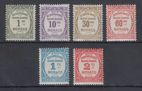 Monaco 1925-32 Portomarken Mi.-Nr. 21-26 Satz kpl. ungebraucht *