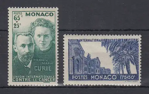 Monaco 1938 Pierre und Madame Curie, Radium-Entdeckung Mi.-Nr. 187-88 *