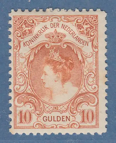 Niederlande 1905 Wilhelmina 10 Gulden orange Mi.-Nr. 66A ungebraucht *