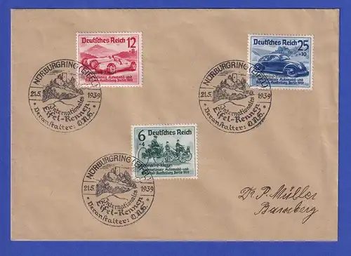 Dt. Reich Nürburgring-Satz 1939 kpl. auf Umschlag mit Sonderstempel Eifel-Rennen