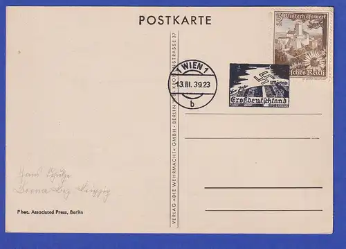 Dt. Reich 1939 Postkarte Deutsche Gebirgsjäger beim Einmarsch in Österreich