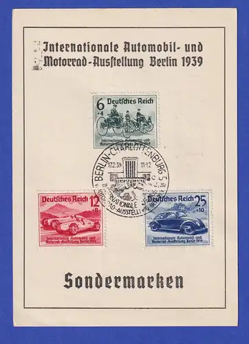 Dt. Reich Automobil- und Motorrad-Ausstellung Mi.-Nr. 686-88 mit So.-O auf Karte