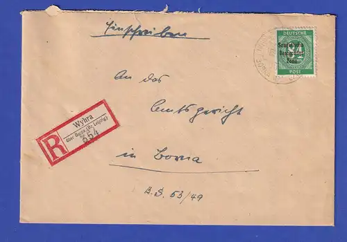 SBZ Mi.-Nr. 211 auf R-Brief von Wyhra gel. nach Borna