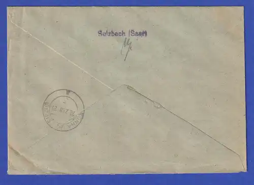 Saarland Mi.-Nr. 228, 234, 235 II auf R-Brief von Sulzbach nach Borna, 1948