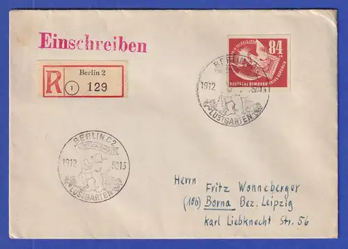 DDR 1950 Blockmarke 84Pfg aus DEBRIA-Block, portogerechte EF auf R-Brief 