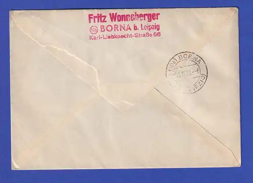 DDR 1950 Blockmarke 84Pfg aus DEBRIA-Block, portogerechte EF auf R-Brief 