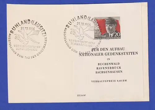 DDR 1956 Thälmann-Block mit PLF "roter Strich"  auf Karte, So.-O RUHLAND 