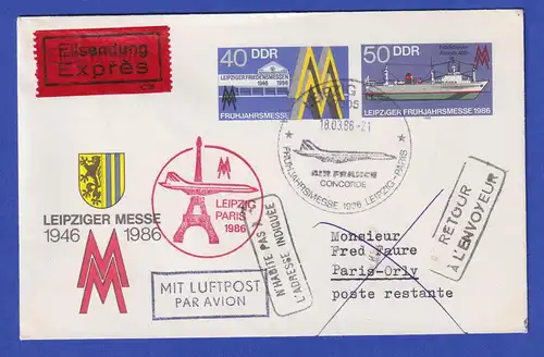 DDR 1986 So.-Ganzsache Leipziger Messe mit So.-O CONCORDE Leipzig-Paris 18.3.86