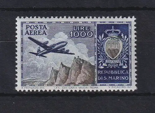 San Marino 1954 Flugpostmarke 1000 Lire Mi.-Nr. 512 postfrisch **