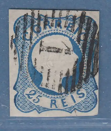 Portugal 1855 25 Reis blau Mi.-Nr. 6 I gestempelt mit Nr.-O 1