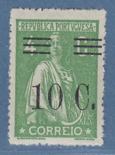 Portugal 1928-29 Ceres 4 C. mit Wertaufdruck 10 C. enge Zähnung Mi.-Nr. 477 A *