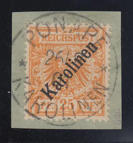 Dt. Kolonien Karolinen diag. Aufdruck 25 Pfg. Mi.-Nr. 5 I O PONAPE,  Attest BPP