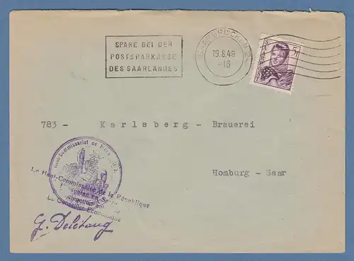 Saargebiet 1949 Mi.-Nr. 245 als EF auf Brief von SAARBRÜCKEN nach Homburg