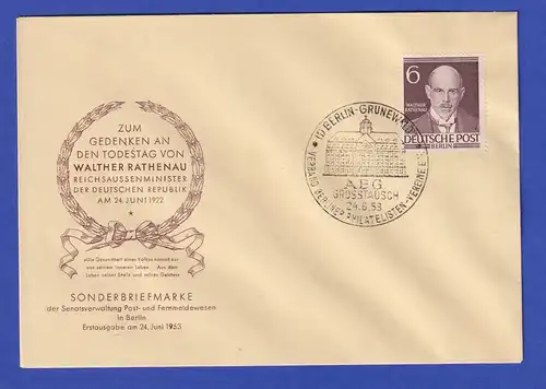 Berlin 6 Pfg Walter Rathenau Mi.-Nr. 93 auf offiz. FDC mit So.-O 24.6.53