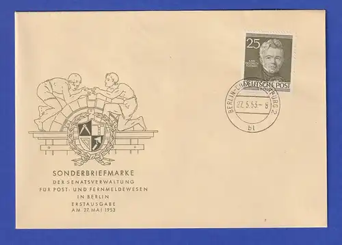 Berlin 25 Pfg Karl Friedrich Schinkel Mi.-Nr. 98 auf offiz. FDC mit O 27.5.53