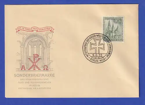 Berlin 10 Pfg Kaiser Wilhelm Gedächniskirche Mi.-Nr. 107 auf FDC mit O 9.8.53