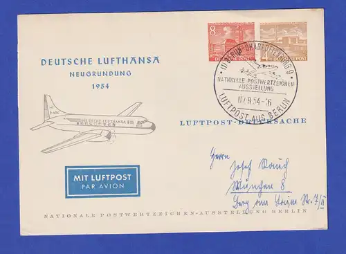 Berlin Privat-Ganzsache Lufthansa Neugründung 1954 mit So.-O 7.8.54 