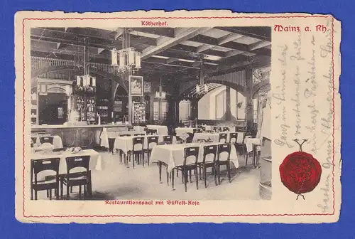 AK Restaurationssaal in Mainz gelaufen 1905