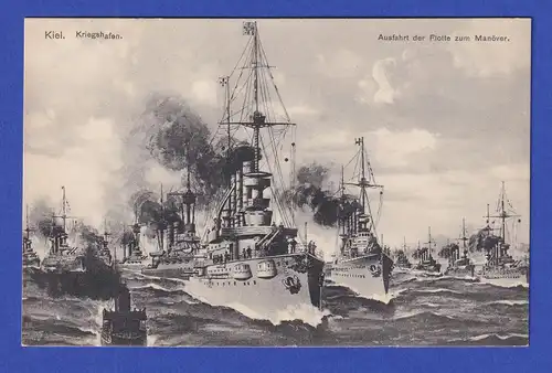 AK Kiel - Kriegshafen Ausfahrt zum Manöver 1912