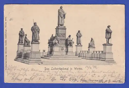 Dt Reich AK Worms Lutherdenkmal 1902 gelaufen nach Tsingtau / China