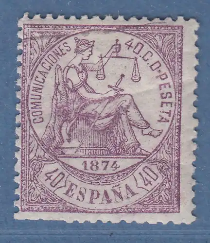Spanien 1874 Allegorie der Gerechtigkeit 40 C violett Mi-Nr. 140 ungestempelt