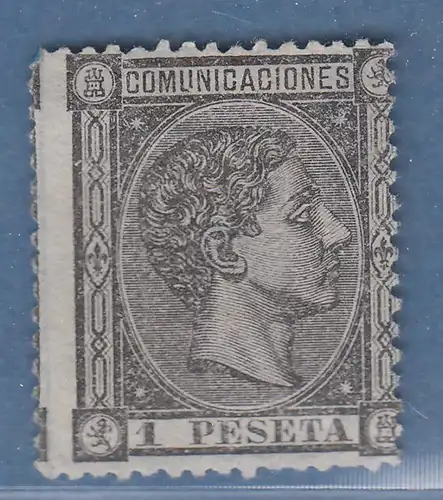 Spanien 1875 König Alfonso XII. 1 Pta schwarz Mi-Nr. 153 ungestempelt (*)