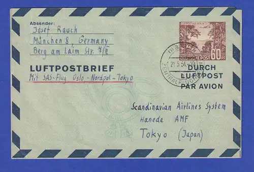 Berlin Luftpost-Faltbrief Mi.-Nr. LF 3 1954 mit Erstflug SAS gel. n. Tokyo