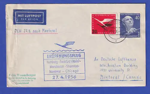 Lufthansa-Erstflugbeleg Hamburg-Chicago vom 27.4.1956 mit u.a. Berlin 128