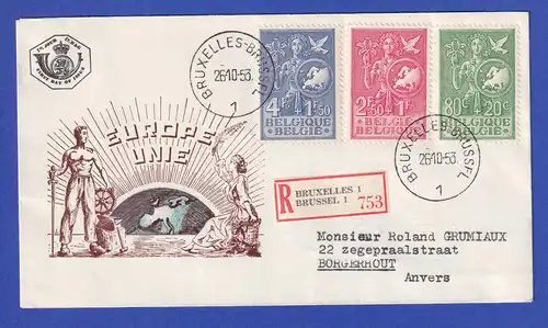 Belgien 1953 Büro der Europäischen Jugend Mi.-Nr. 976-978 auf FDC