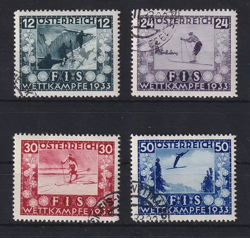 Österreich 1933 FIS-Wettkämpfe in Innsbruck Mi.-Nr. 551-554 mit Sonderstempel