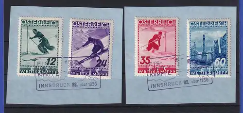 Österreich 1936 FIS-Wettkämpfe Mi.-Nr. 623-626 Sonderstempel auf Briefstück