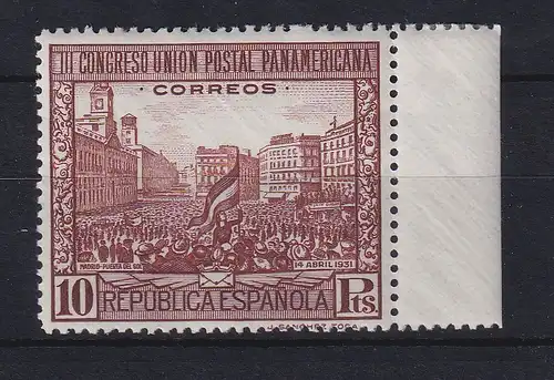 Spanien 1931 Panamerik. Postkongress 10 Pta rotbraun Mi.-Nr. 591 postfrisch **