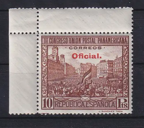 Spanien 1931 Dienstmarke Postkongress 10 Pta hellbraun Mi.-Nr.29 a postfrisch **