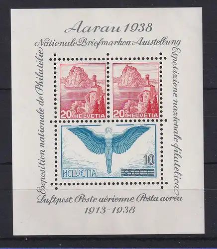 Schweiz 1938 Briefmarkenausstellung Aarau Mi.-Nr. Block 4 postfrisch **
