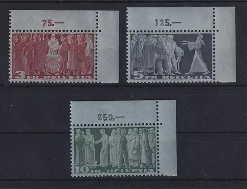 Schweiz 1938 Demokratie Mi.-Nr.328-330 v postfrisch** (am Rand kleiner Falzrest)