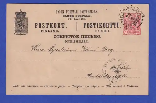 Finnland Ganzsache 10 P Mi.-Nr. P23 II 1892 von TAVASTEHUS gel. nach Berlin