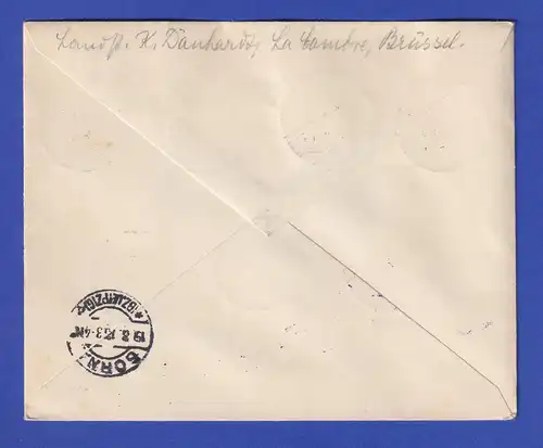 Dt. Bes. 1. WK Belgien Soziale Fürsorge Ausstellung R-Brief gel. nach Borna