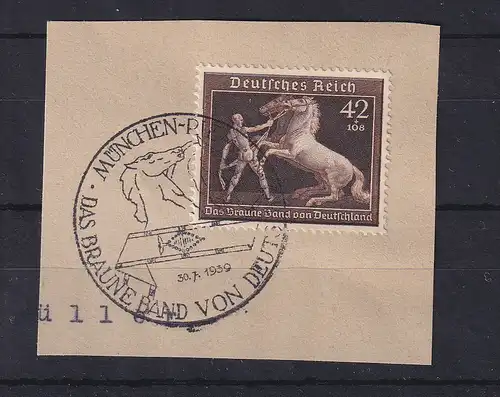 Dt. Reich Braunes Band 1939 Mi.-Nr. 699 auf Briefstück mit So.-O MÜNCHEN 30.7.39