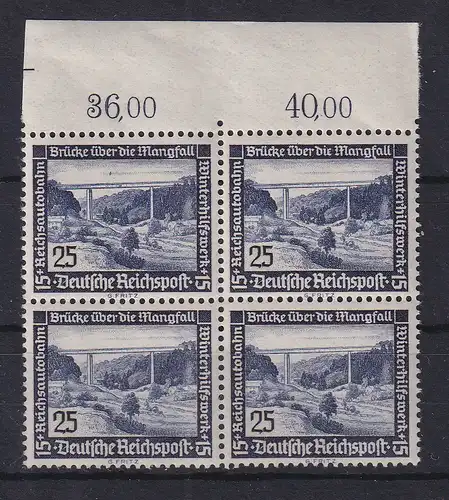 Dt. Reich Nothilfe 1936 25Pfg Mangfall-Autobahnbrücke Mi-Nr. 641y Viererblock **